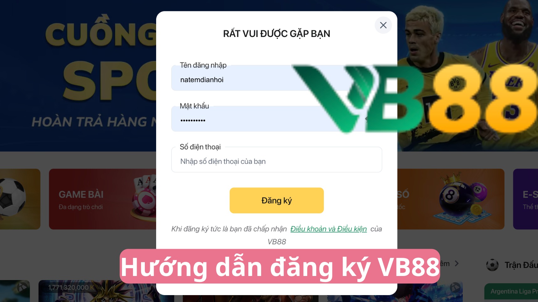 Hướng dẫn các bước đăng ký tài khoản VB88